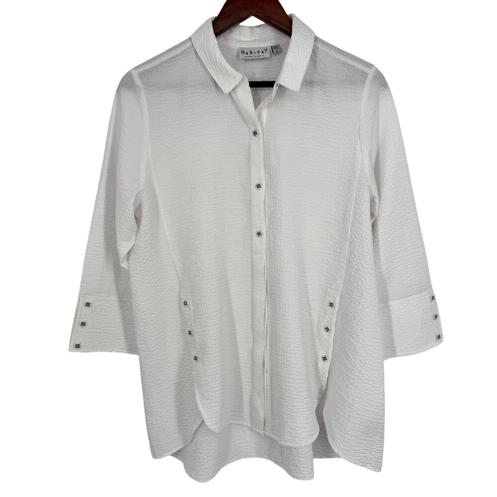Habitat Small Wearable Art to Wear Summer Tropical White Blouse Shirt Top Beach